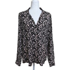 Equipment Femme Silk Blouse Button-Up Long Sleeve Top Black Pink Print Size M